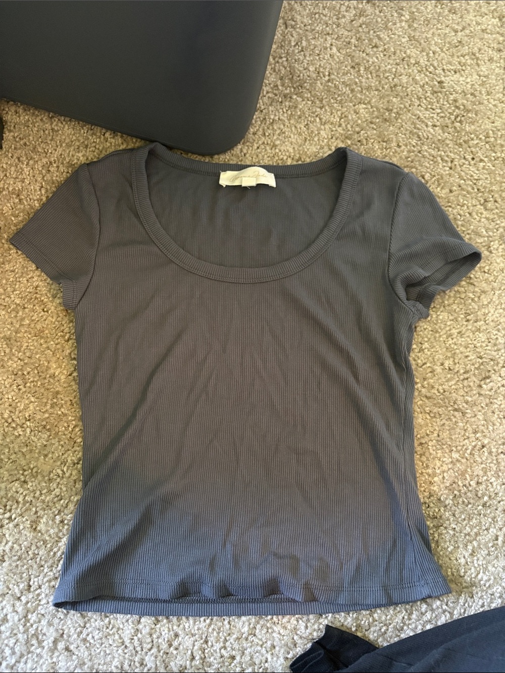 Scoop Neck Blue-Grey Short Sleeve T-Shirt